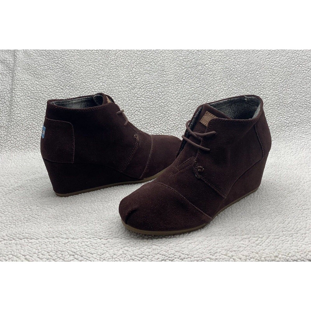 TOMS Wedge Booties Womens 10 Brown Suede Pleated Toes 2.5" Blanket Lining 380813